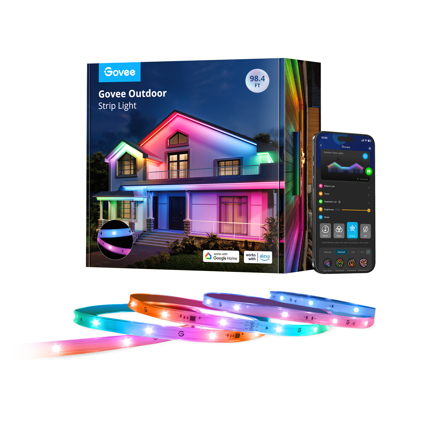 Refurbished Govee Wi-Fi RGBIC Outdoor Strip Lights